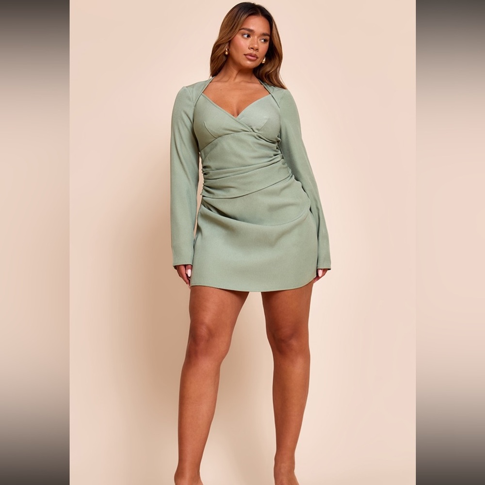 NWT Pretty Little Thing Sage Green Long Sleeve Dress